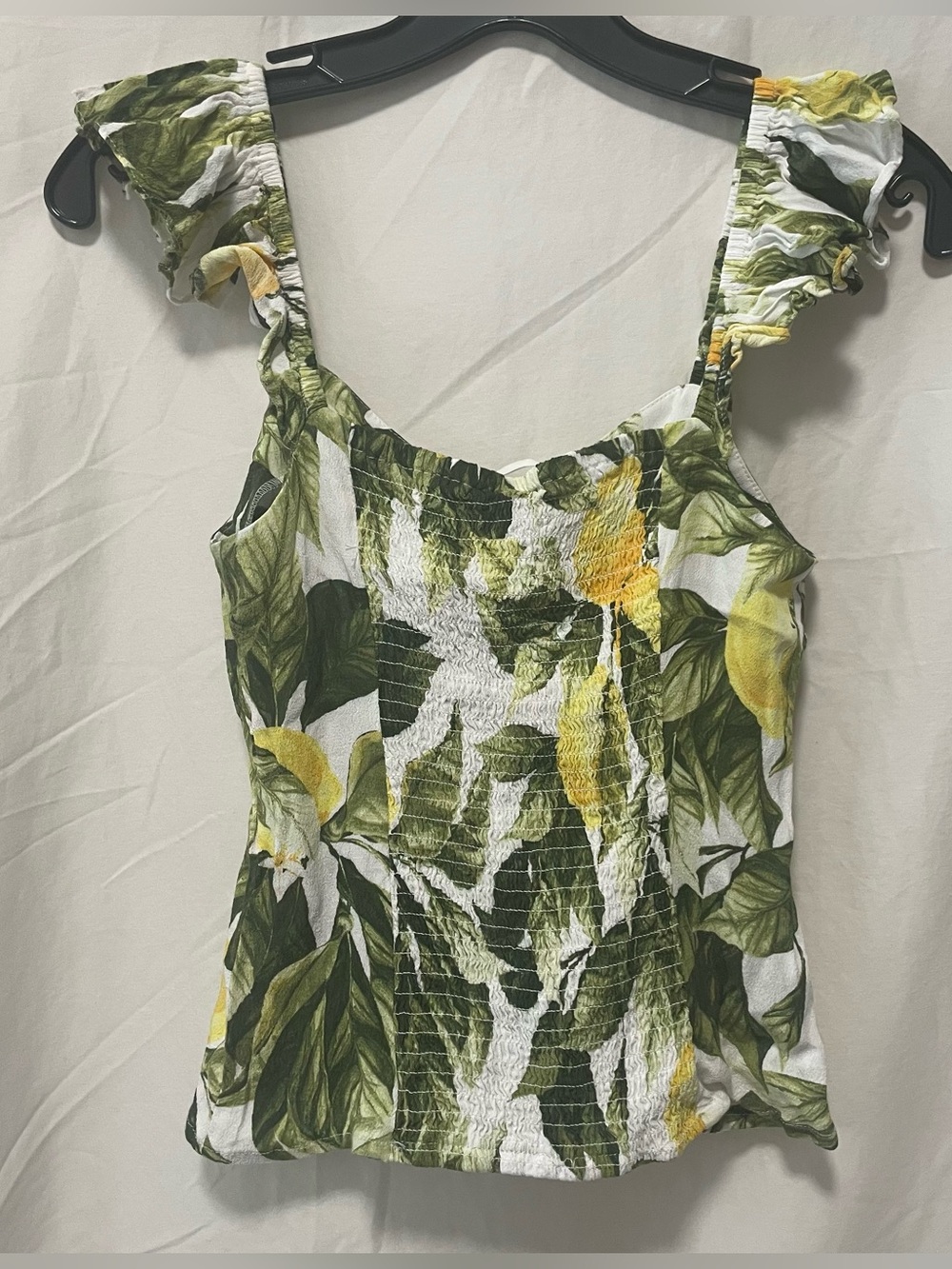 H&M Lemon Leaf Ruffle Strap Tank Top - White, Yellow & Green - Picture 2 of 5